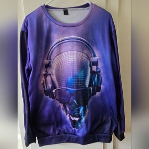 Purple Blue Skull Headphones Sweatshirt NWOT